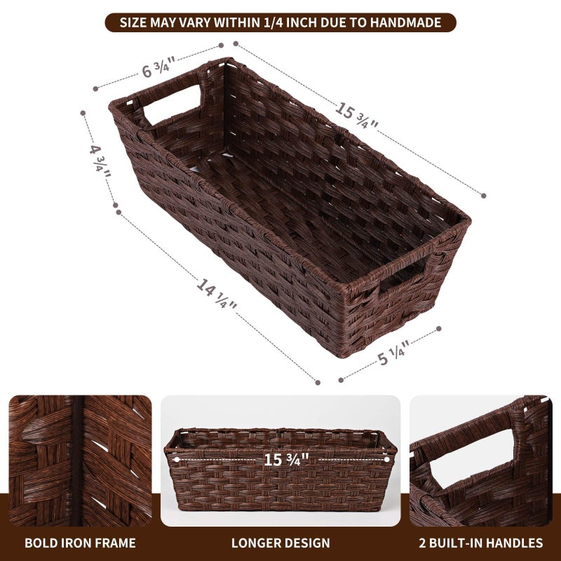 Onlytak Plastic Wicker Storage Baskets  Toilet Tank Baskets  Bathroom Baskets  Baskets for Decor  Woven Storage Baskets for Organizing  Brown  15"" x 6"" x 4""  2-Pack - Image 2